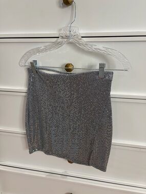 Windsor Silver Sequin Stretch Mini Skirt
